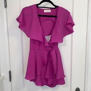 American Threads Magenta/Fuschia Linen Flounce Romper